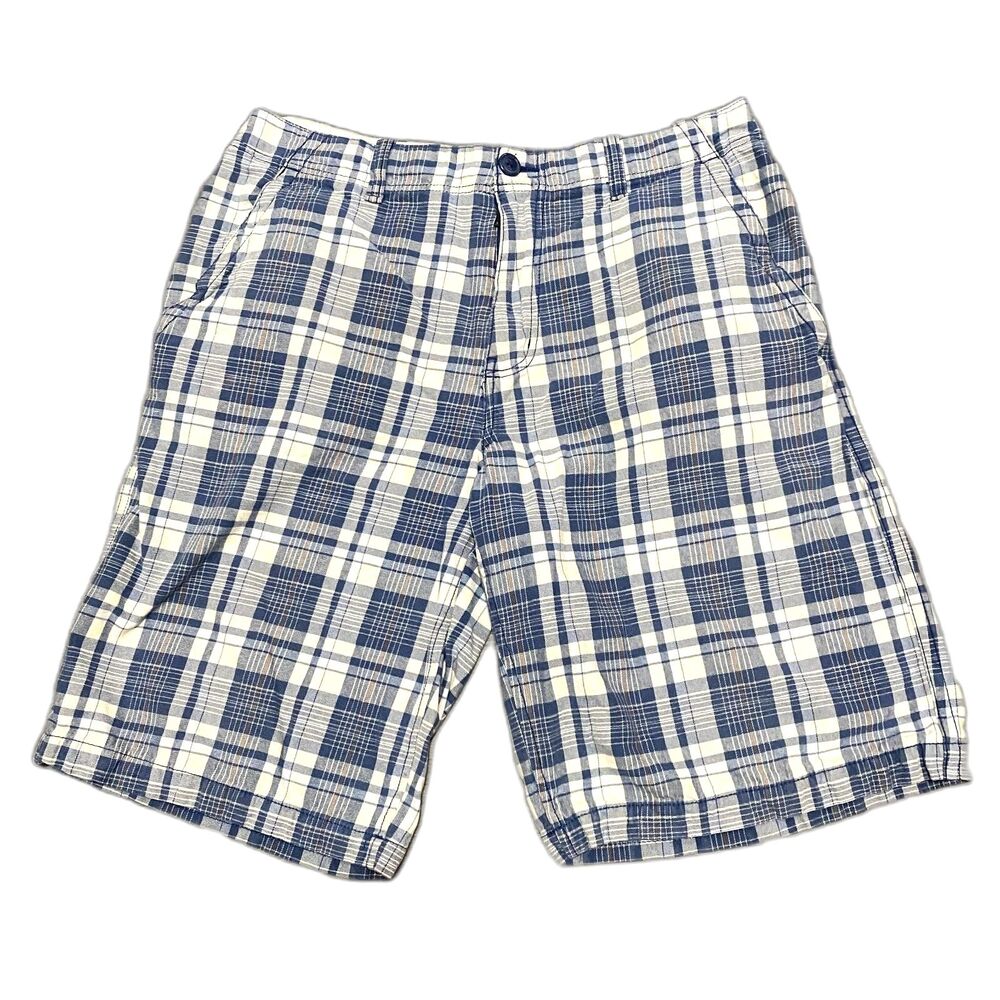 Y2K Aeropostale Mens Blue Plaid Bermuda Shorts Baggy Surfer Preppy Size 34
